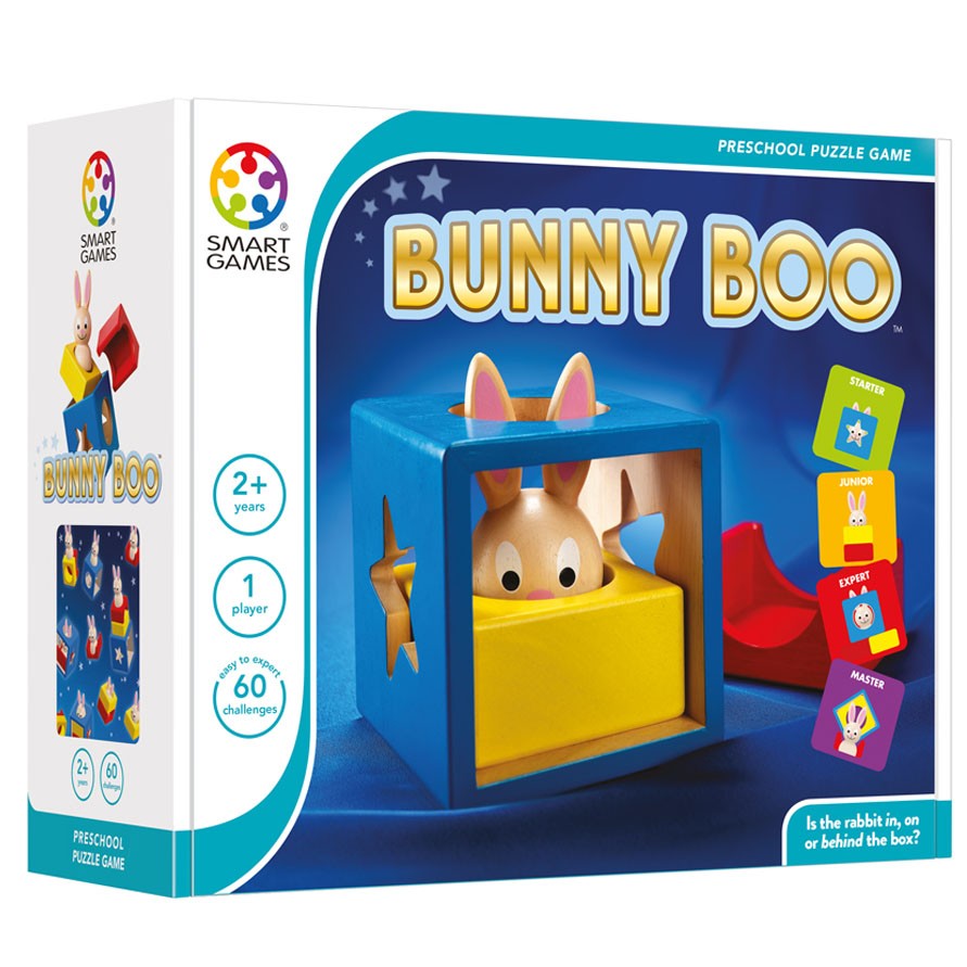Smart Games Bunny Boo puzzle game, blue cube with yellow block