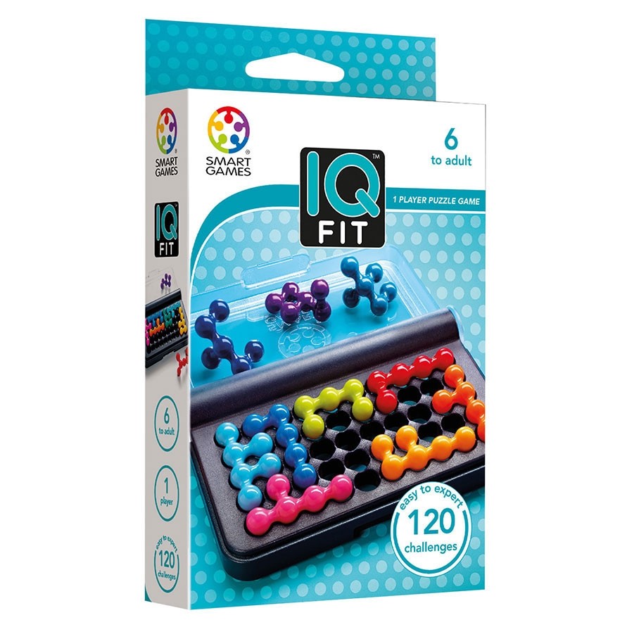 IQ Fit puzzle game, colorful plastic pegs, 1 player, ages 6 to adult