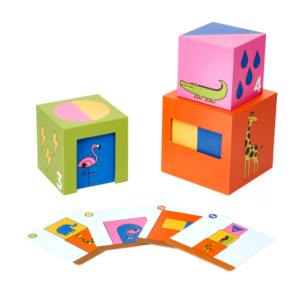 Smart Games Peek-A-Zoo two cubes with bright colors and animal illustrations
