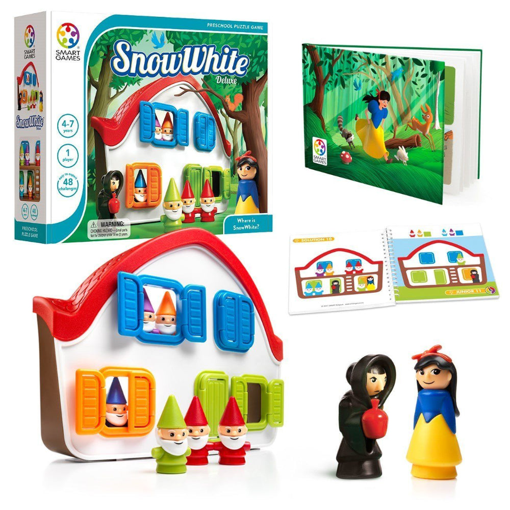 Snow White Deluxe puzzle game with house board and 4 dwarf figurines