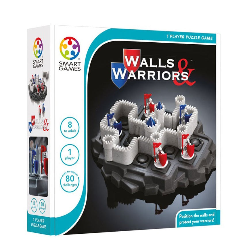 Walls & Warriors puzzle game with white castle walls and red flags