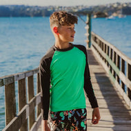 SNAPPER ROCK GREEN BLACK SUSTAINABLE LS RASH TOP