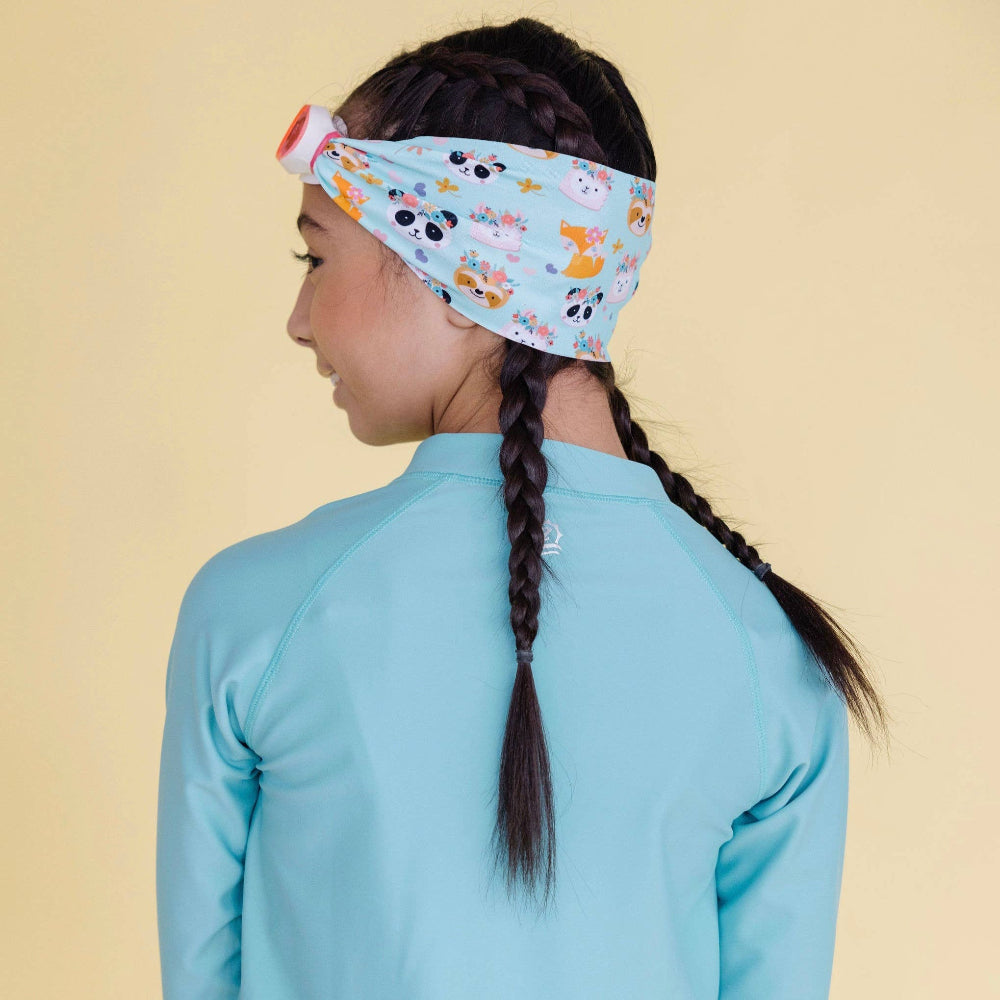 Splash swim goggles forest friends, blue patterned headband