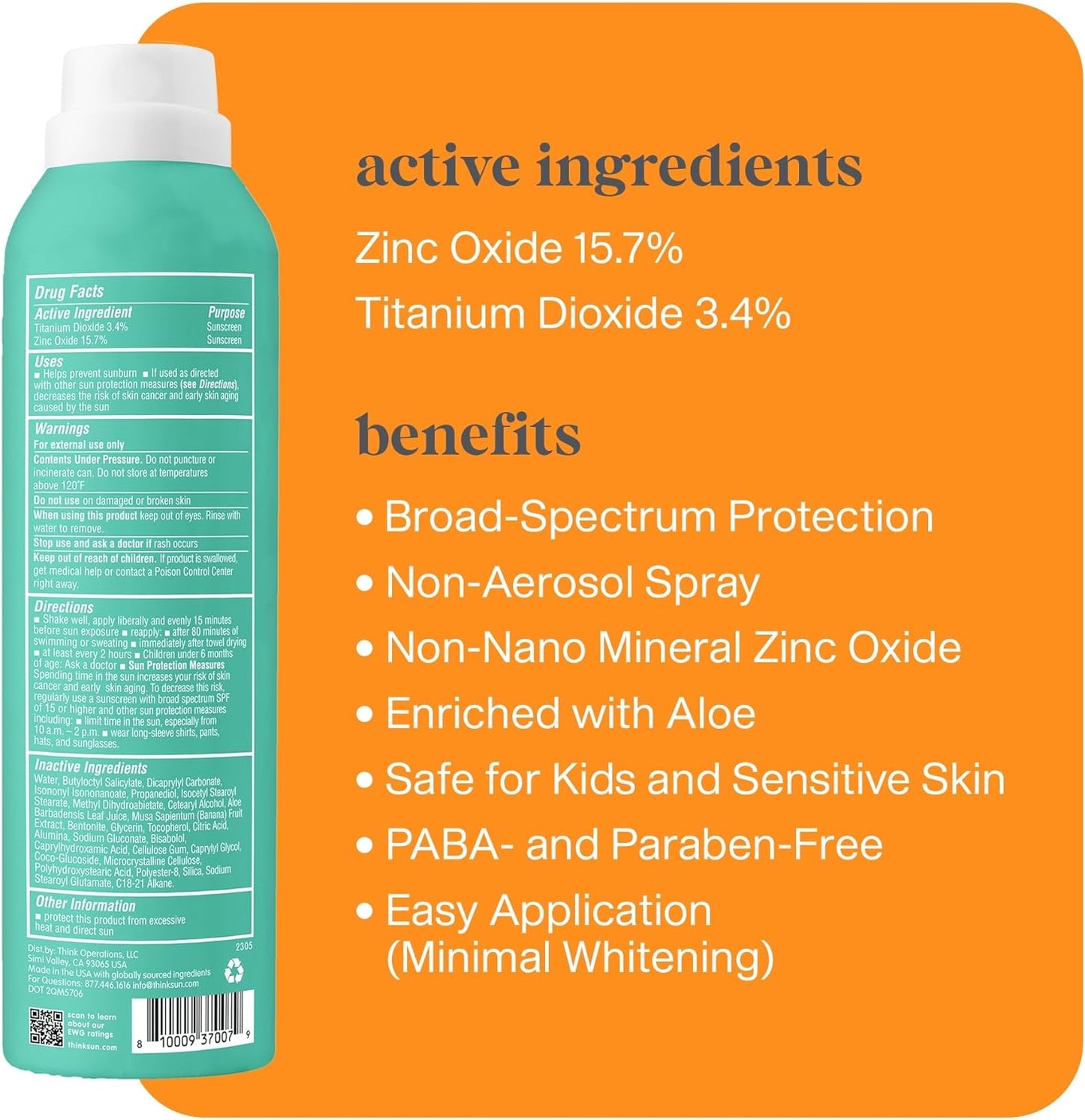 THINK KIDS ALL SHEER MINERAL SUNSCREEN SPRAY SPF50 177ml - baby enRoute