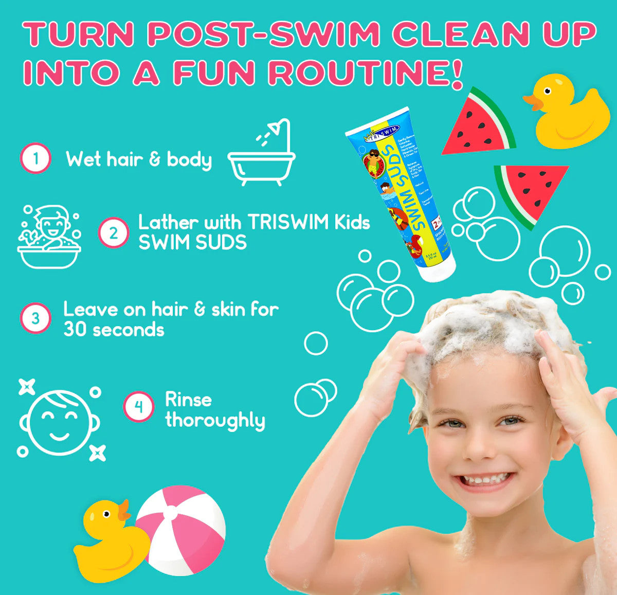 Triswim Kids Swim Suds Chlorine-Out 2-In-1 Shampoo/Body Wash 251 ml