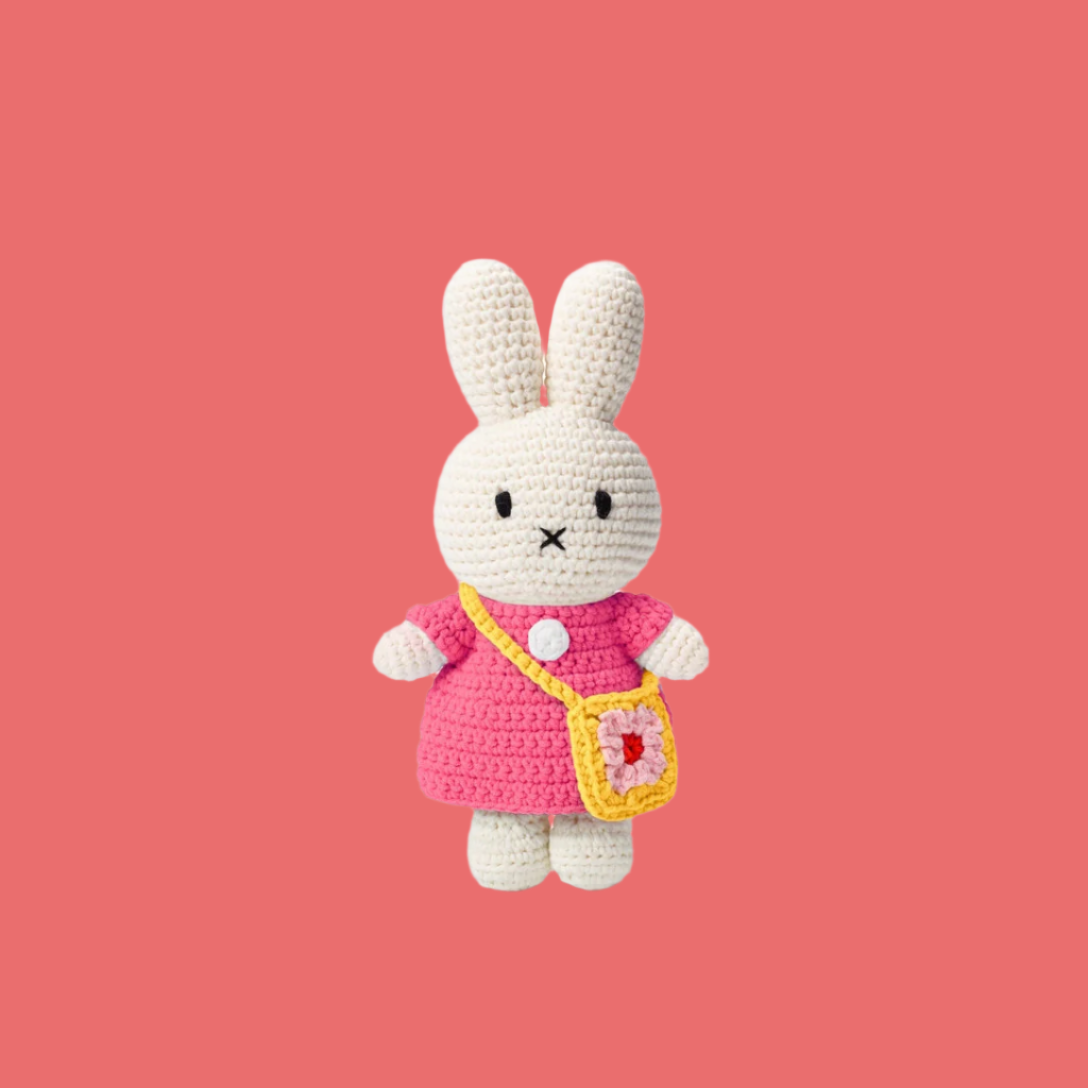 JUST DUTCH MIFFY AND HER FLOWER BAG PINK DRESS WITH YELLOW FLOWER BAG