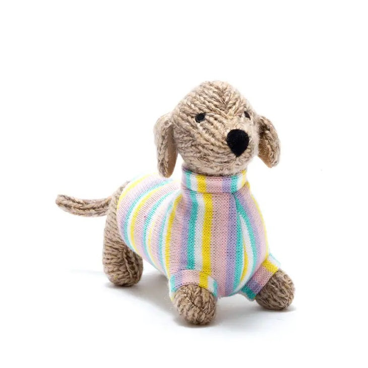 Best Years Knitted Sausage Dog Plush Toy With Pastel Jumper