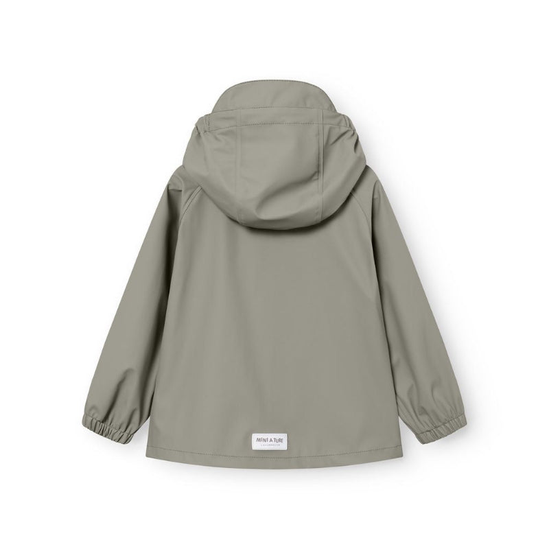 MINI A TURE Matreinar rain jacket with hood in olive green, back view