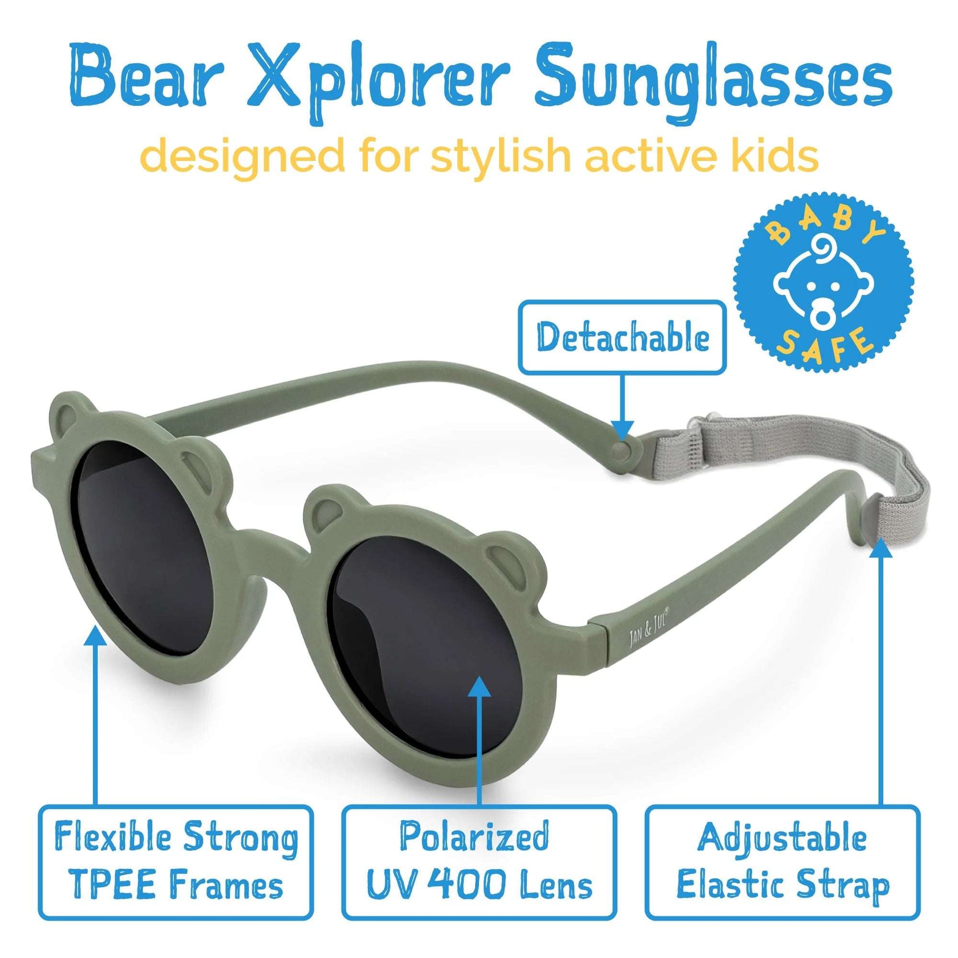 Jan & Jul Kids Polarized Bear Sunglasses Crocodile Green