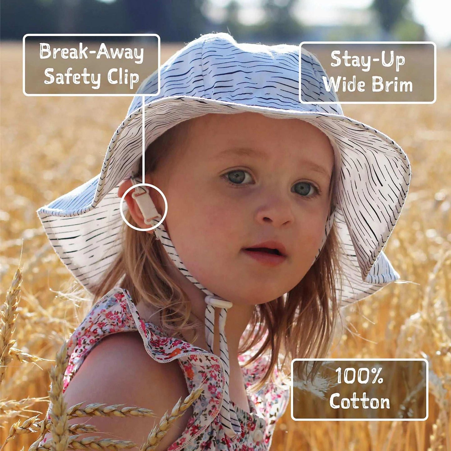 Jan & Jul kids cotton floppy hat striped white with black stripes