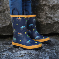 Jan & Jul Puddle Dry Rain Boots With Handle Big Trucks