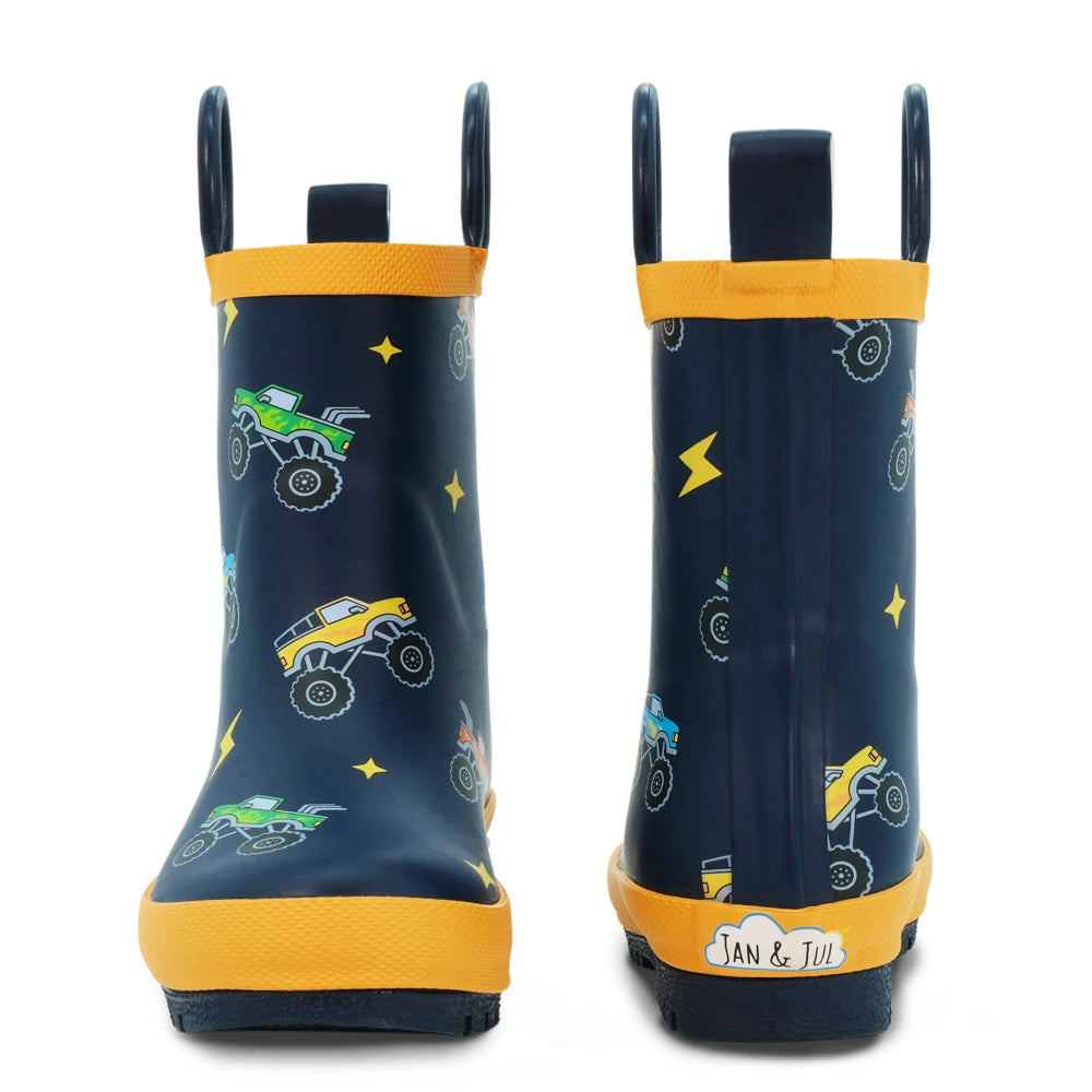 Jan & Jul Puddle Dry Rain Boots With Handle Big Trucks