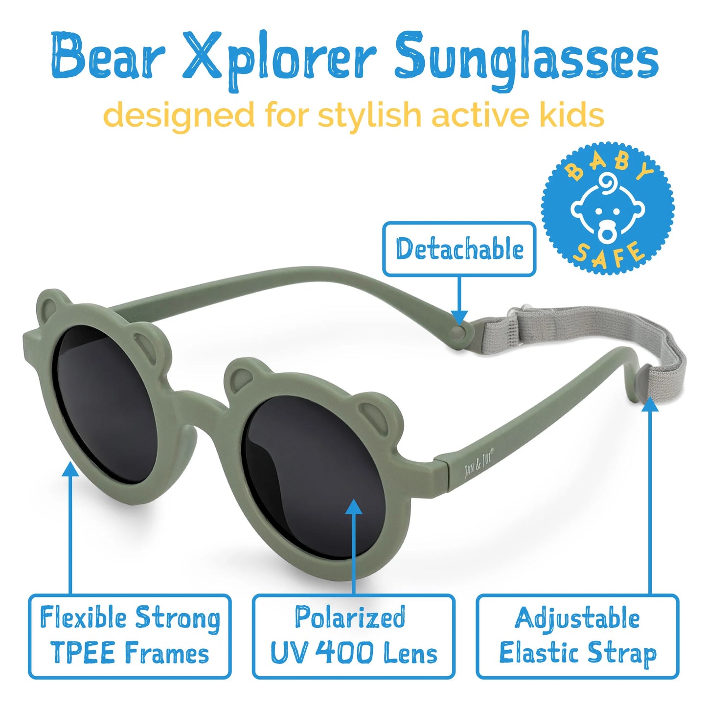 JAN & JUL KIDS POLARIZED BEAR SUNGLASSES CROCODILE GREEN - baby enRoute