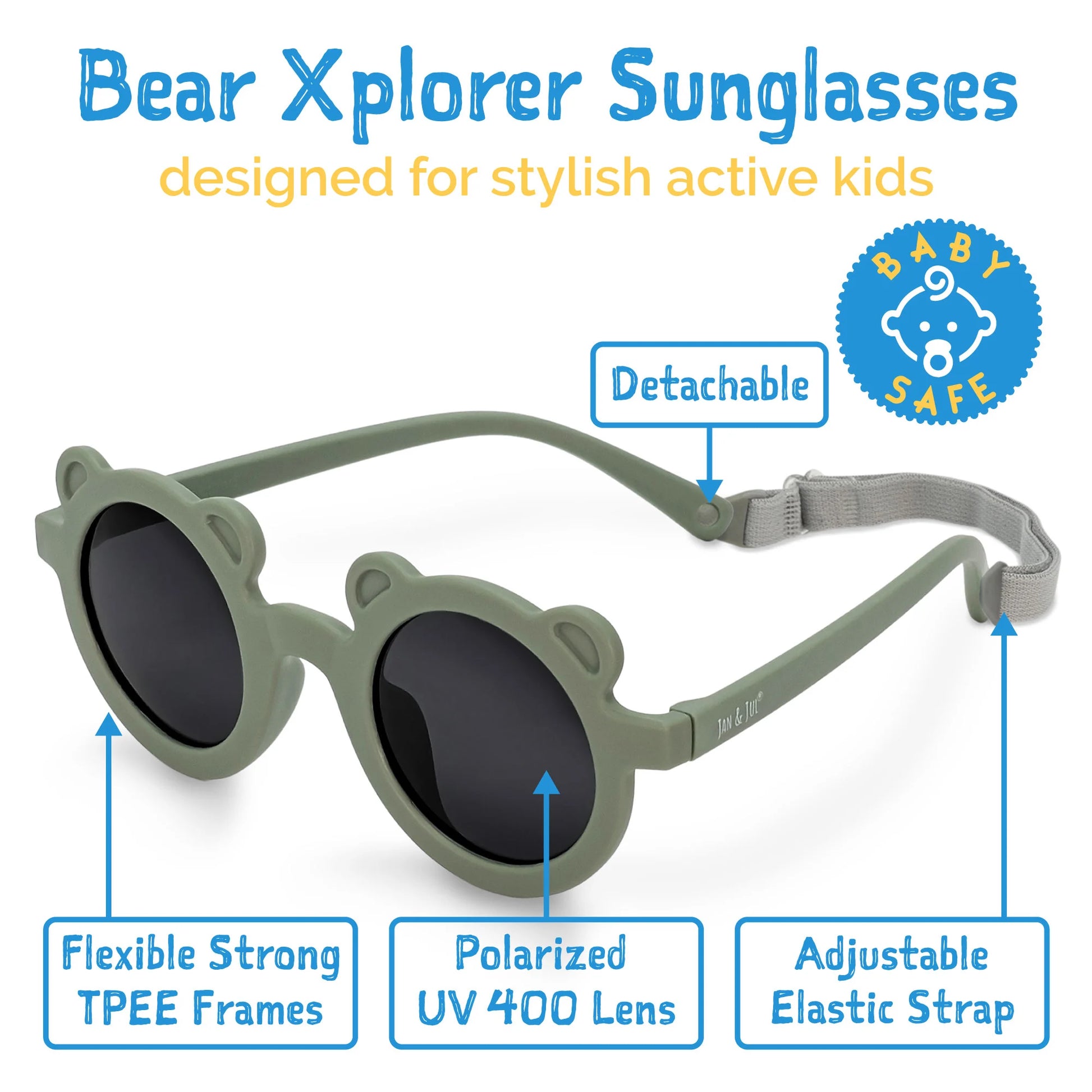 JAN & JUL KIDS POLARIZED BEAR SUNGLASSES CROCODILE GREEN