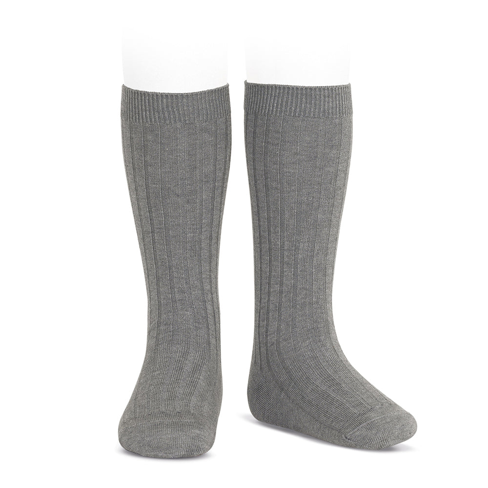 CONDOR BASIC RIB KNEE HIGH SOCKS LIGHT GREY