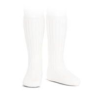 CONDOR BASIC RIB KNEE HIGH SOCKS WHITE