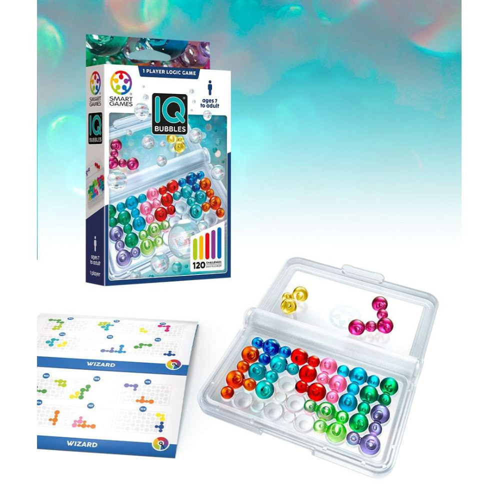 IQ Bubbles puzzle game; 3-piece set with multicolor beads in clear case