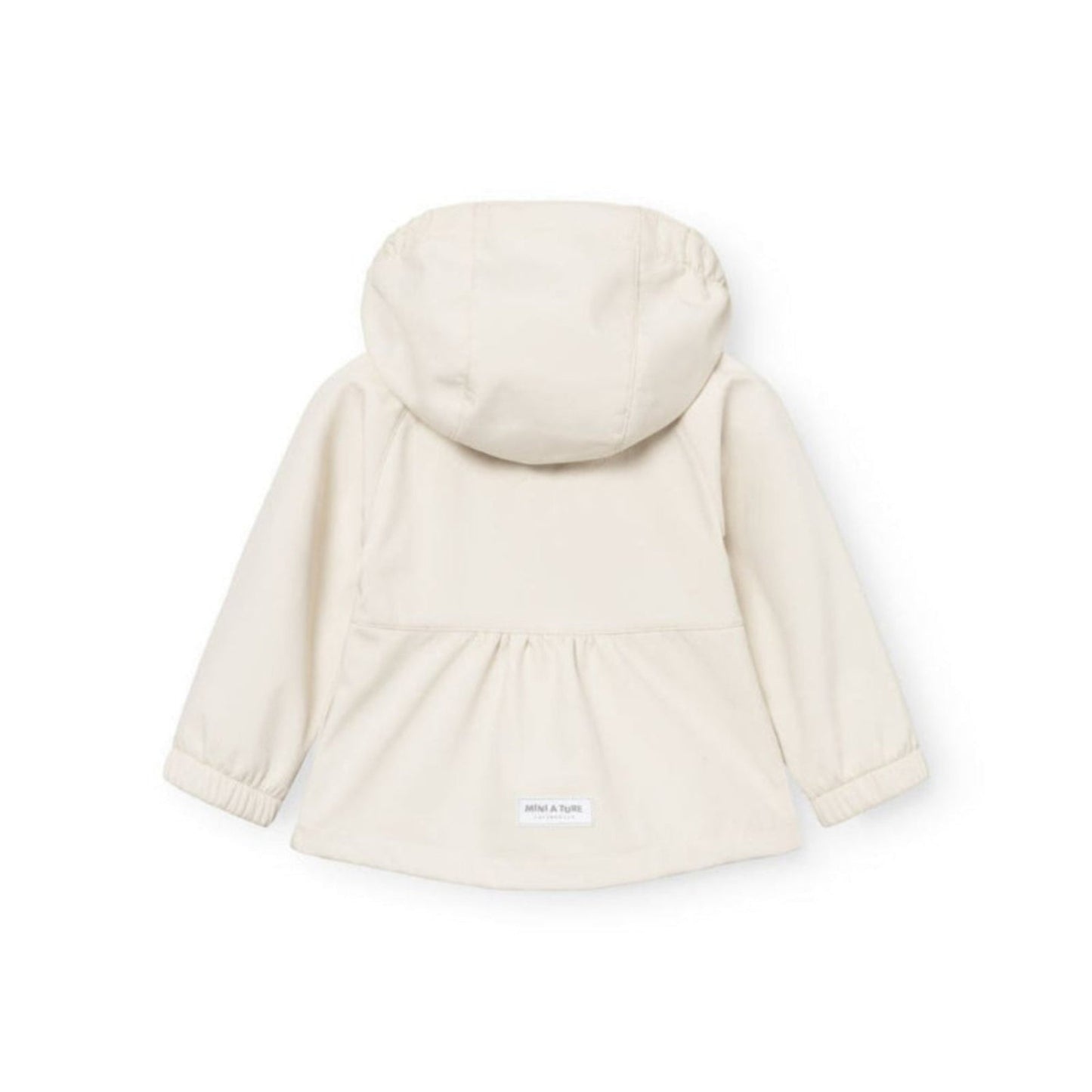 MINI A TURE Matbriddi Angora Cream baby winter softshell jacket with hood, back view