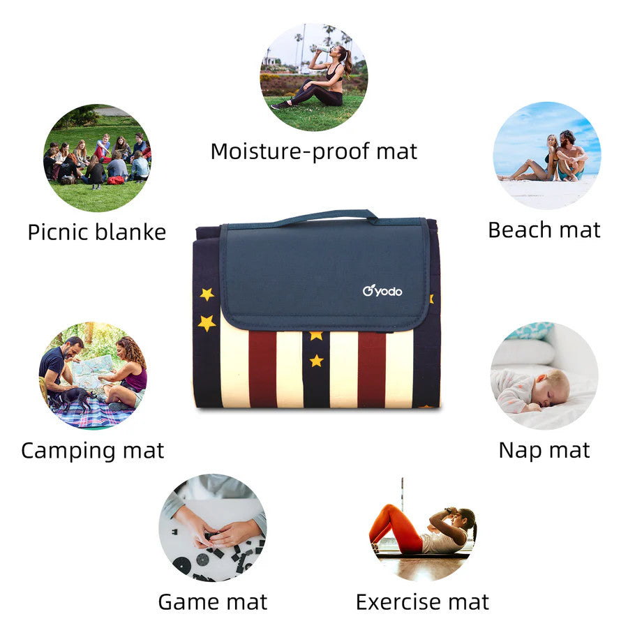 RAY STAR 79''X79'' RED BLUE PICNIC BLANKET SANDPROOF WATERPROOF LARGE MAT FOR BEACH