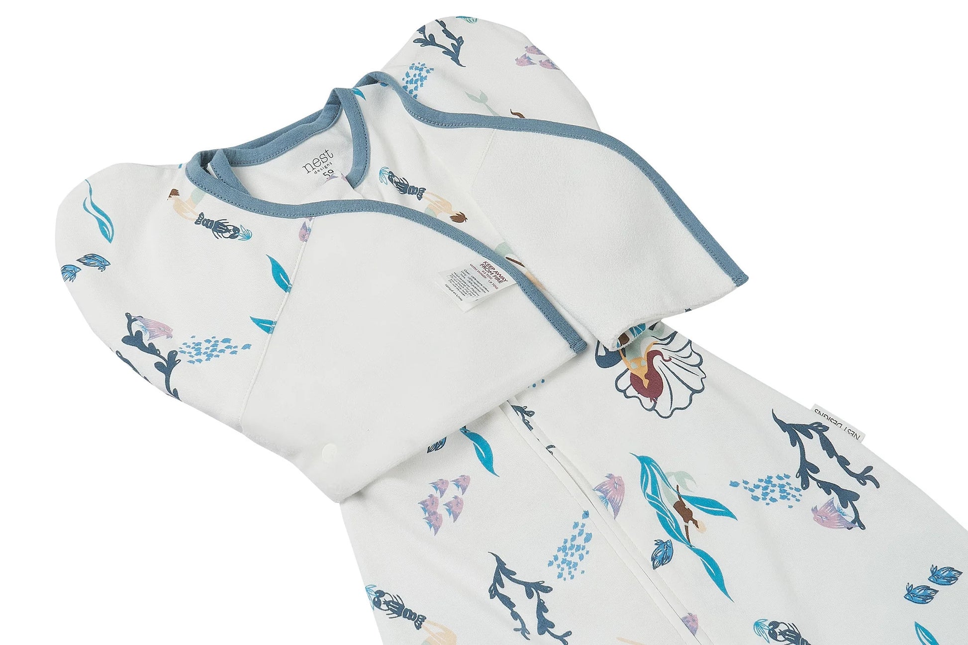 NEST DESIGNS ORGANIC COTTON STARTLE STOP SLEEP BAG 0.5 TOG SPLISH SPLASH (0-3M)