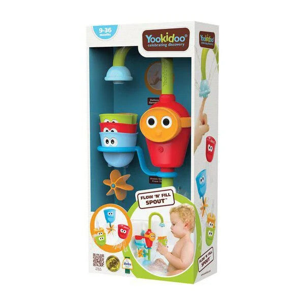 Yookidoo Flow N Fill Spout bath toy with colorful cups
